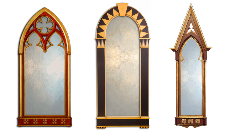 dress mirror category shot, showing collage of different dress mirrors with black frames and various designs.