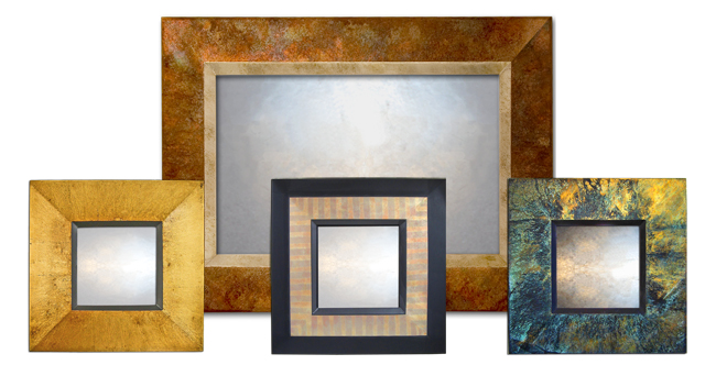 reverse mirrors category shot, showing collage of different reverse mirrors with black frames and various designs.
