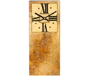 Marbled gold mantel clock with square dial.
