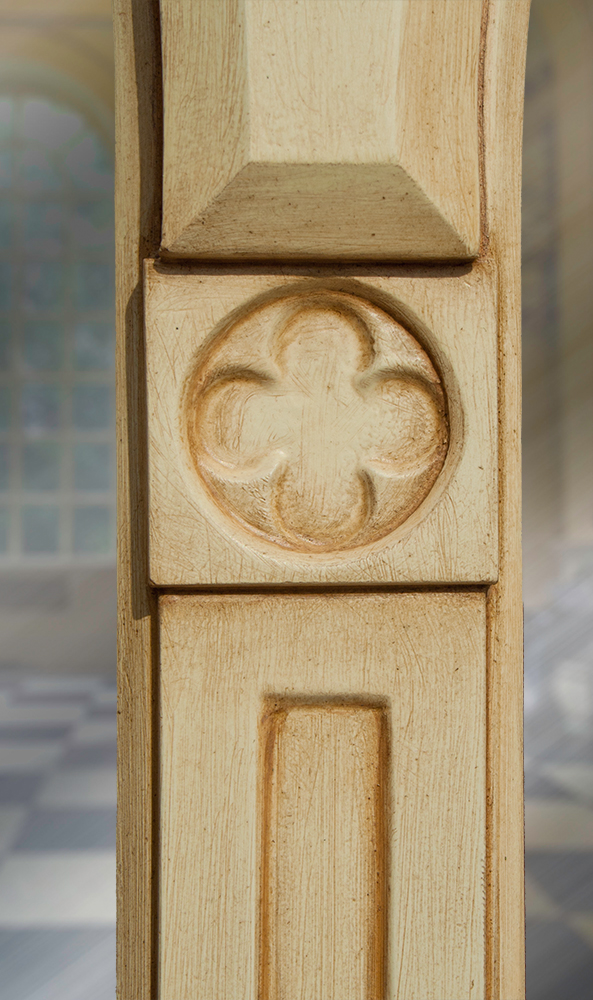 arched-triptych-overmantle-mirror-dt-copy top detail on mirror with gilded gold frame and an arched triptych overmantle shape.