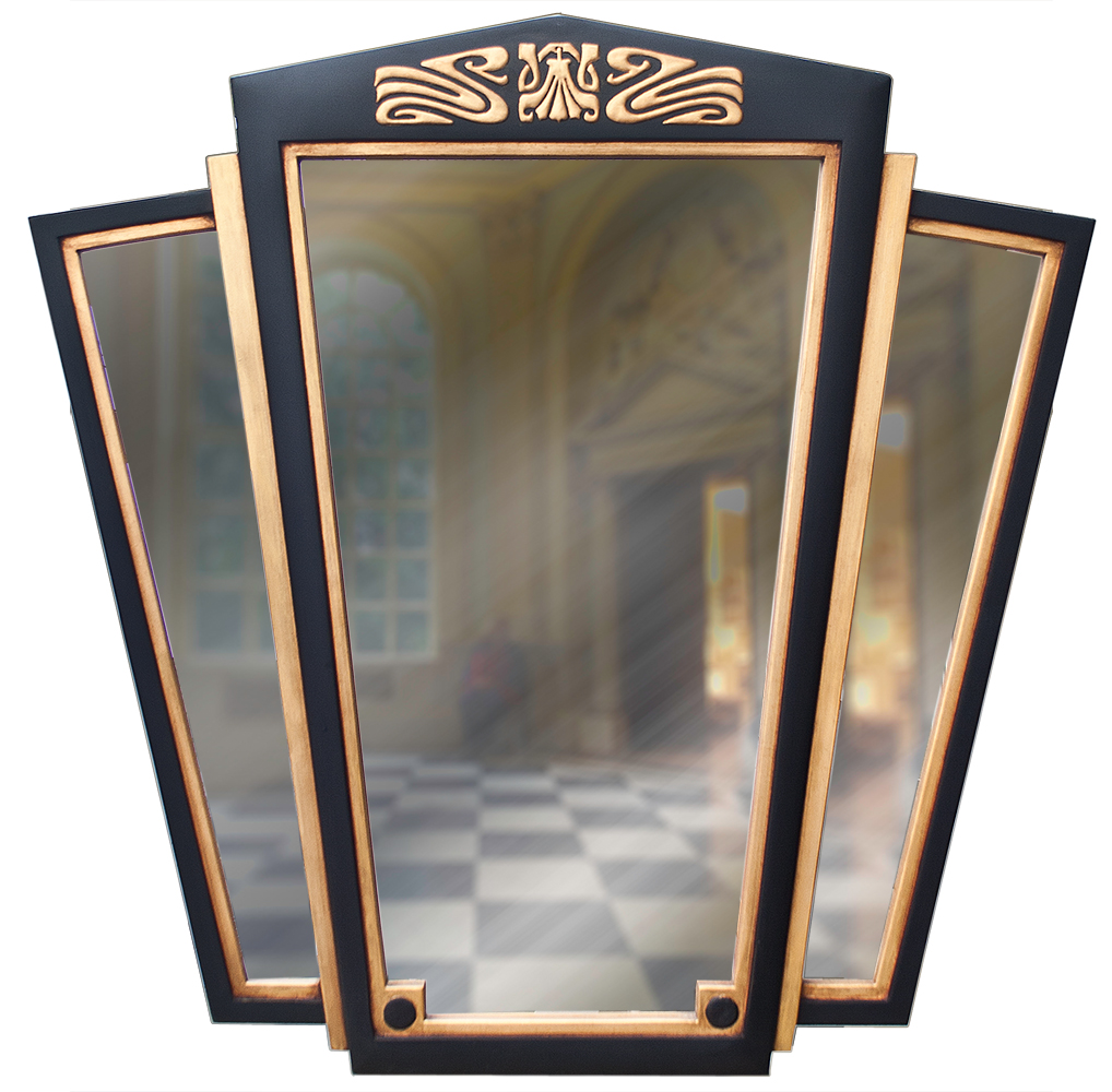 art-deco-mirror-gold-triptych-f-copy mirror with gilded gold finish and an art deco gold triptych shape.