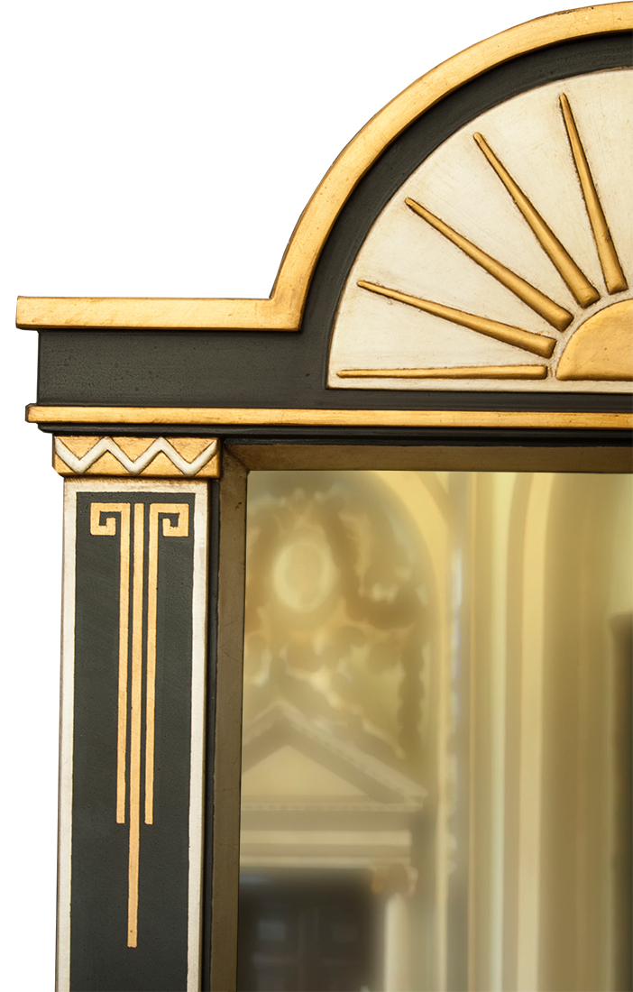 art-deco-mirror--ornate-sun-burst--d-copy mirror with gilded gold finish and an art deco ornate sun burst shape.