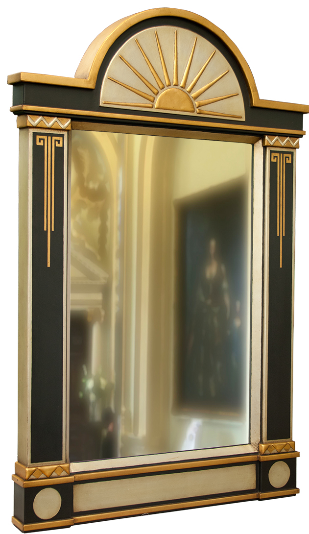art-deco-mirror--ornate-sun-burst--s-copy mirror with gilded gold finish and an art deco ornate sun burst shape.