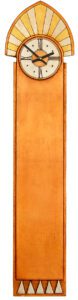 Art Deco Wall Clock with Sun Burst crest in copper and gold.