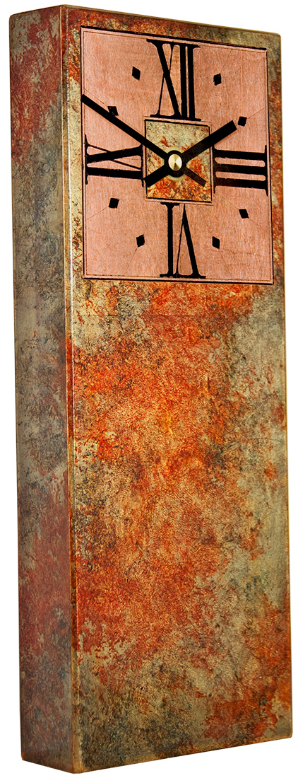 crimson-red-mantle-clock-marbled-blue-s-copy Clock with crimson red finish and crimson red mantle shape.