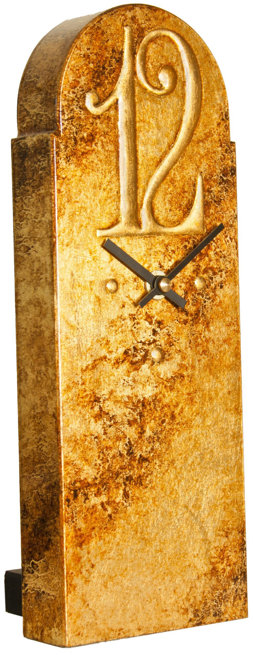 gold-mantle-clock-marbled-brown-l12-s-copy Clock with gilded gold finish and gold mantel shape.