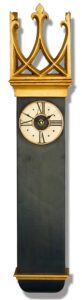 Gothic Wall Clock with crown pediment in black and gold.