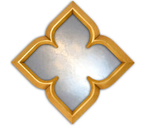 Lambert shaped small decorative mirror in gold.