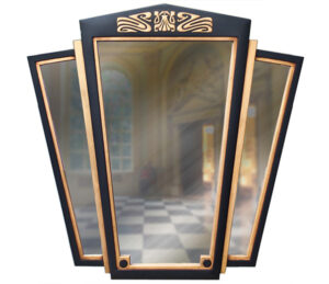 Extra large wall mirror in the Art Deco Fan Style with three panels and straight sides.