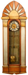 Large Art Deco style Pendulum Case Clock in copper and gold.