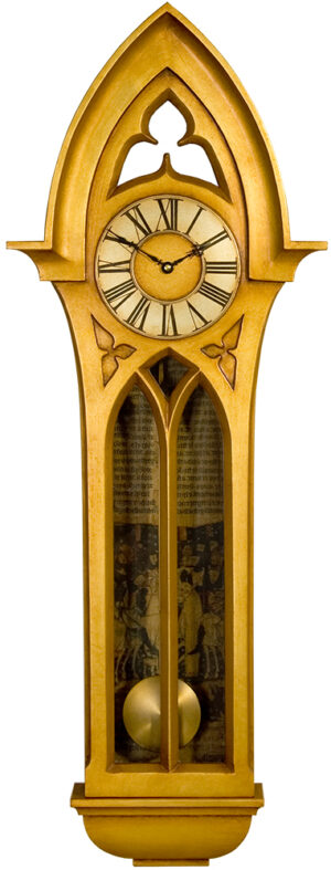 Large Gothic Pendulum Case Clock in gold and silver.