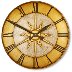 Large Vintage Round Wall Clock in gold & silver.