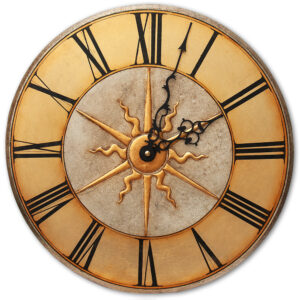 Medium Gothic Round Clock in gold & silver leaf.
