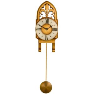 Small gold Vintage Wall Clock with fleur-de-li pediment.