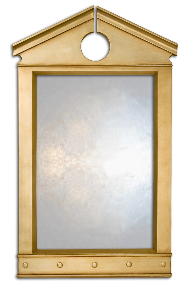 palladian-mirror-plain-master--pewter-copy mirror with gilded pewter frame and palladian shape.