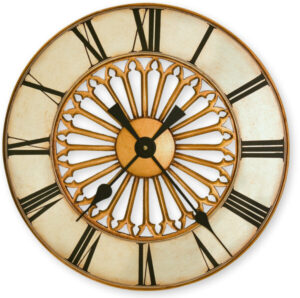 Rose Window style Vintage Round Wall Clock in gold & silver.