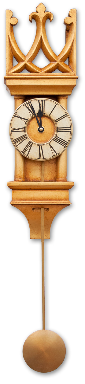 Small gold Gothic Pendulum Clock with crown pediment.