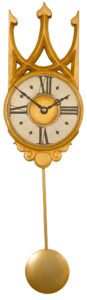 Small Gothic Pendulum Clock with crown pediment in gold and silver.