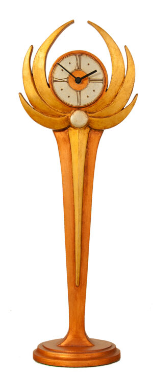 Trophy styled Art Deco Mantel Clock in copper & gold.