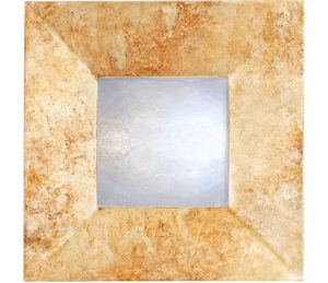 marbled silver swept mirror, showing round mirror with silver frame and marbled pattern.