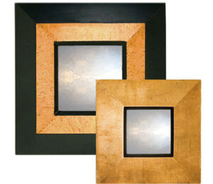 pastel copper reverse profile mirror, showing rectangular mirror with copper frame and pastel pattern,.