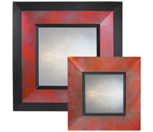 red copper reverse profile mirror, showing rectangular mirror with red copper frame.
