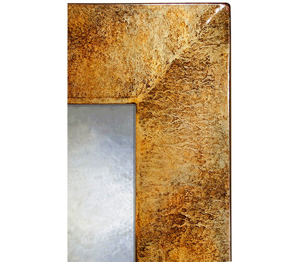rusty-brown-marble-swept-mirror-2 rusty brown marble swept mirror, showing round mirror with brown frame and marble pattern.