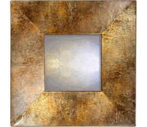 rusty brown marble swept mirror, showing round mirror with brown frame and marble pattern.