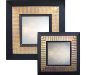 striped reverse profile mirror, showing rectangular mirror with striped frame.