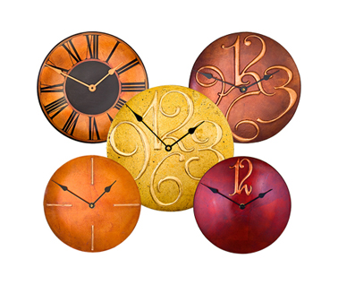 An arresting selection of my decorative round wall clocks.
