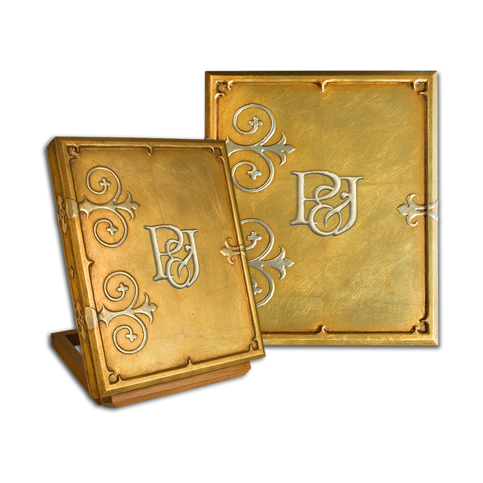 gothic-luxury-photo-albums-personal-monogram-in-antiqued-gold-silver-highlights