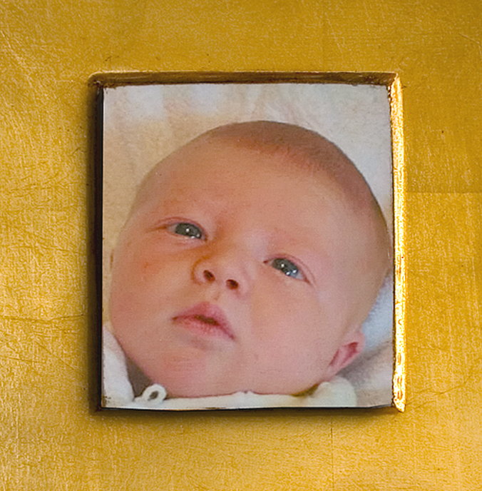 Examples of christening inlayed photographs.