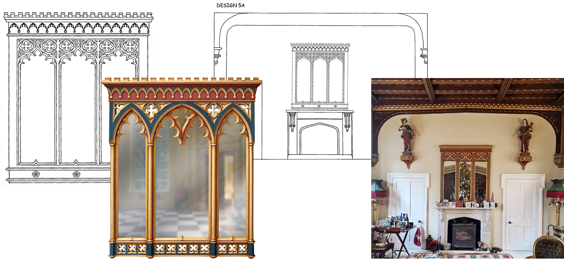 Various examples of my bespoke mirrors as designs and once made.